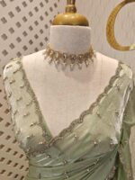 Georgette with bindi like design and scallop border - Image 21