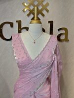 Georgette with bindi like design and scallop border - Image 32
