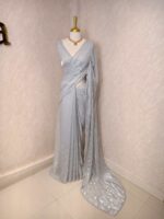 Georgette with bindi like design and scallop border - Image 40