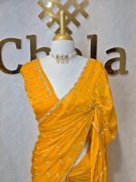 Georgette with bindi like design and scallop border - Image 23