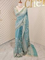 Jute silk with flower and leaf kantha stitch - Image 13