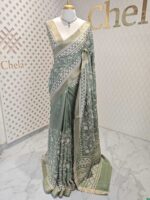 Jute silk with flower and leaf kantha stitch - Image 16