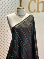 Kanjeevaram with vertical stripes with golden detail and contrast pallu - Image 5