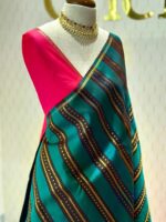 Kanjeevaram with vertical stripes with golden detail and contrast pallu