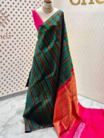 Kanjeevaram with vertical stripes with golden detail and contrast pallu - Image 3