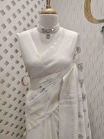 Linen with rose flower like thread work and wide border - Image 11