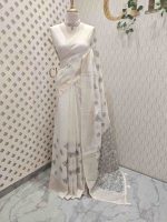 Linen with rose flower like thread work and wide border - Image 13