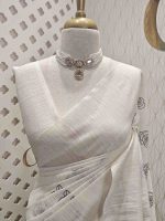 Linen with rose flower like thread work and wide border - Image 12