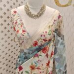 Linen with geometric pattern and floral print on border