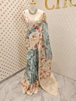 Linen with geometric pattern and floral print on border - Image 4