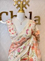 Linen with geometric pattern and floral print on border - Image 8