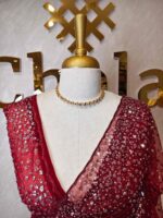 Net saree with sequence, stones small floral pattern and scallop border - Image 32