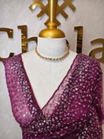 Net saree with sequence, stones small floral pattern and scallop border - Image 35