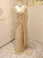 Net saree with diamond like jaal design and beaded zigzag pattern on border - Image 3