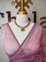 Net saree with thick boarders with floral patterns - Image 26