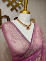 Net saree with thick boarders with floral patterns - Image 27