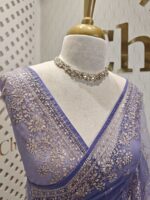 Net saree with thick boarders with floral patterns - Image 18