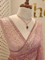 Net saree with thick boarders with floral patterns - Image 15