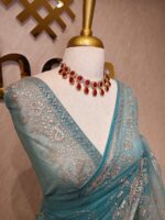 Net saree with thick boarders with floral patterns - Image 33