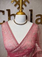 Net saree with thick boarders with floral patterns - Image 35
