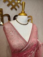 Net saree with thick boarders with floral patterns - Image 36