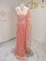 Net saree with thick boarders with floral patterns - Image 13