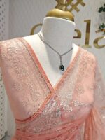 Net saree with thick boarders with floral patterns - Image 12