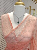 Net saree with thick boarders with floral patterns - Image 11