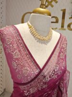 Net saree with thick boarders with floral patterns - Image 6