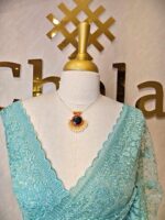 Net saree with full body embroidered flowers and vines with scallop on boarder - Image 7
