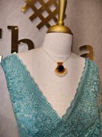Net saree with full body embroidered flowers and vines with scallop on boarder - Image 5