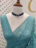 Net saree with full body embroidered flowers and vines with scallop on boarder - Image 14