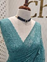 Net saree with full body embroidered flowers and vines with scallop on boarder - Image 15