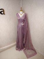 Net saree with full body embroidered flowers and vines with scallop on boarder - Image 9