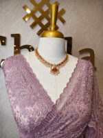 Net saree with full body embroidered flowers and vines with scallop on boarder - Image 8