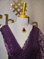Net saree with embroidered sequence leafs and vines ,cutwork and scallop on border - Image 6
