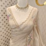 Organza with satin thread work and mirror, beads work
