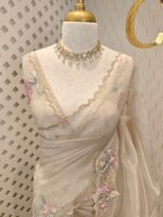 Organza with satin thread work and mirror, beads work
