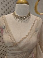 Organza with satin thread work and mirror, beads work - Image 3