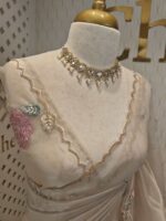 Organza with satin thread work and mirror, beads work - Image 2