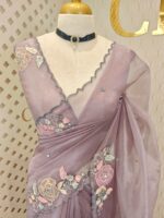 Organza with satin thread work and mirror, beads work - Image 5