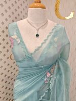 Organza with satin thread work and mirror, beads work - Image 8