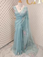Organza with satin thread work and mirror, beads work - Image 10