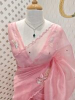 Organza with satin thread work and mirror, beads work - Image 11
