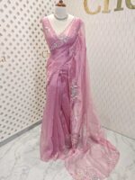 Organza with satin thread work and mirror, beads work - Image 16