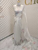 Organza with satin thread work and mirror, beads work - Image 19