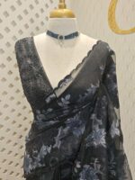Organza with turkish rose flower plant like jaal design
