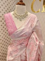 Organza with turkish floral work and contrast border - Image 7