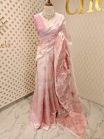Organza with turkish floral work and contrast border - Image 9