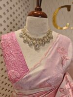 Organza with turkish floral work and contrast border - Image 8